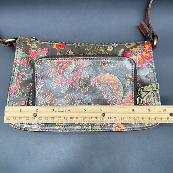 Patricia Nash Floral Leather Shoulder Bag Adjustable Strap Gray Red Crossbody - Picture 12 of 13